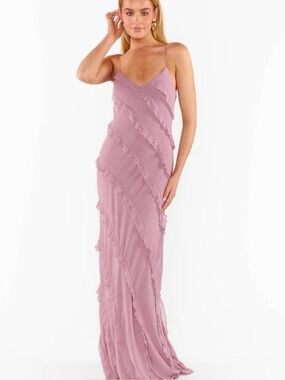 NWT Show Me Your MuMu Mauve Ruffled Spaghetti Strap Maxi Dress